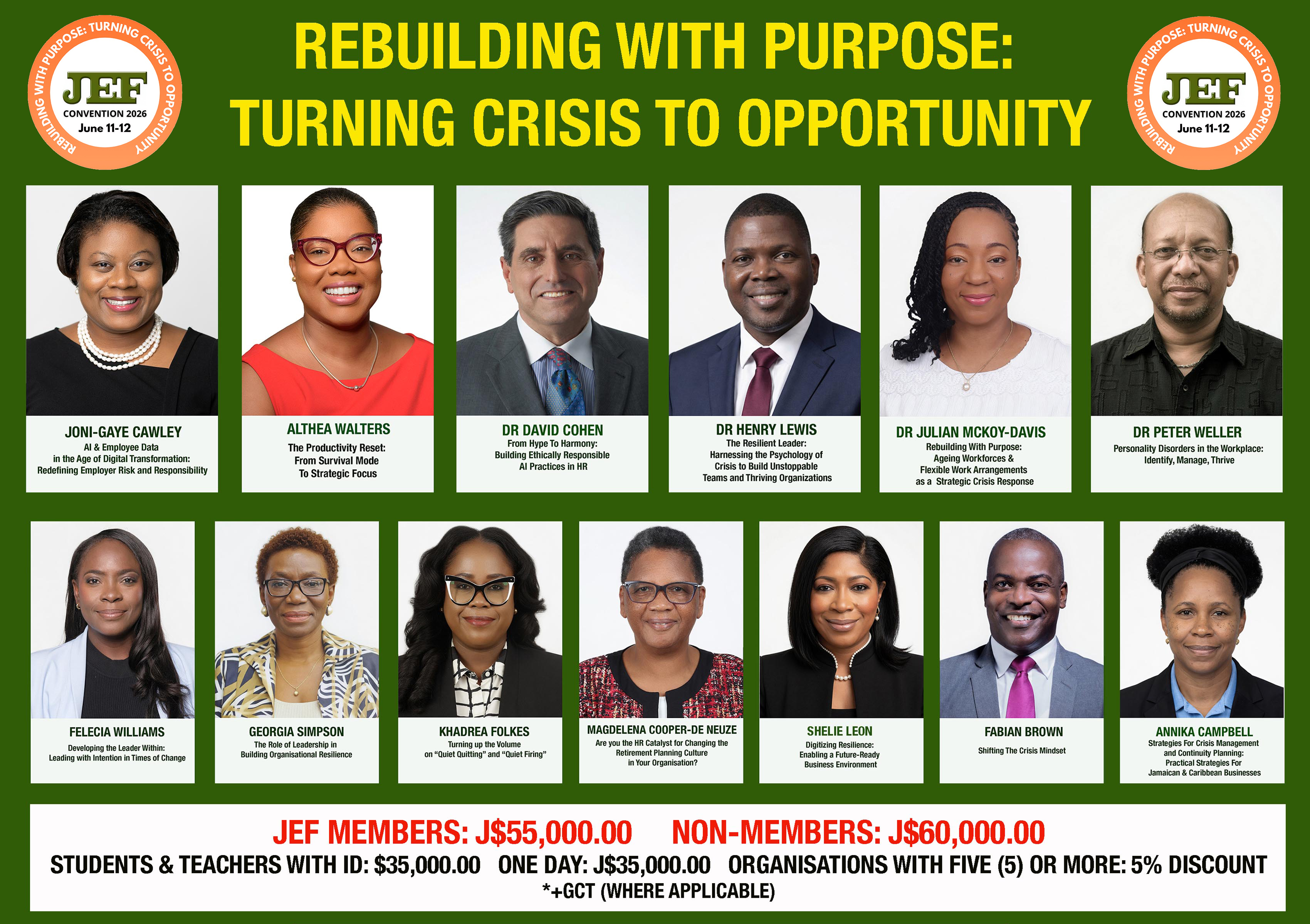 JEF Convention 2026 &mdash; Rebuilding with Purpose: Turning Crisis to Opportunity. June 11&ndash;12, Summit Kingston.